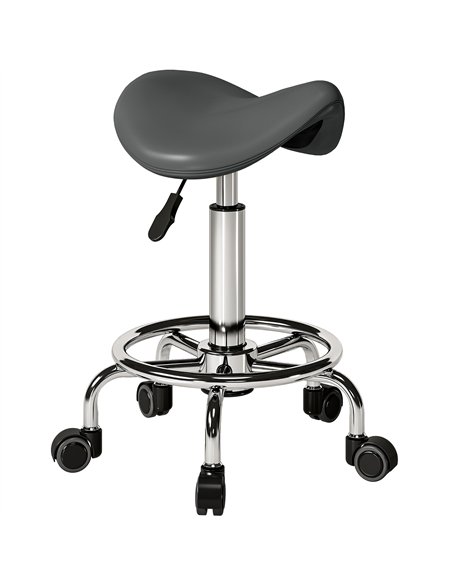 HOMCOM Salon Saddle Stool, Rolling Saddle Chair for Massage, Spa, Clinic, Beauty, Hairdressing and Tattoo, Grey - pic 199762 | FastDaddyshop