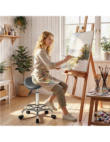 HOMCOM Salon Saddle Stool, Rolling Saddle Chair for Massage, Spa, Clinic, Beauty, Hairdressing and Tattoo, Grey