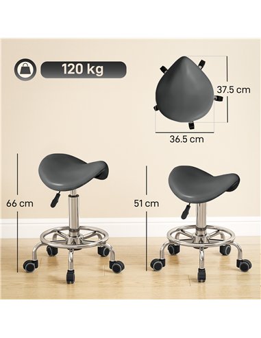 HOMCOM Salon Saddle Stool, Rolling Saddle Chair for Massage, Spa, Clinic, Beauty, Hairdressing and Tattoo, Grey