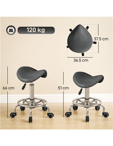 HOMCOM Salon Saddle Stool, Rolling Saddle Chair for Massage, Spa, Clinic, Beauty, Hairdressing and Tattoo, Grey - pic 199764 | FastDaddyshop