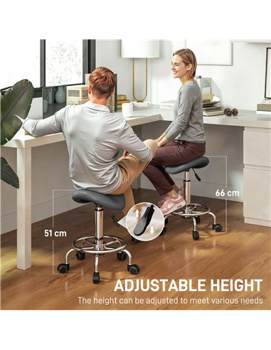 HOMCOM Salon Saddle Stool, Rolling Saddle Chair for Massage, Spa, Clinic, Beauty, Hairdressing and Tattoo, Grey