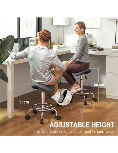 HOMCOM Salon Saddle Stool, Rolling Saddle Chair for Massage, Spa, Clinic, Beauty, Hairdressing and Tattoo, Grey - pic 199765 | FastDaddyshop