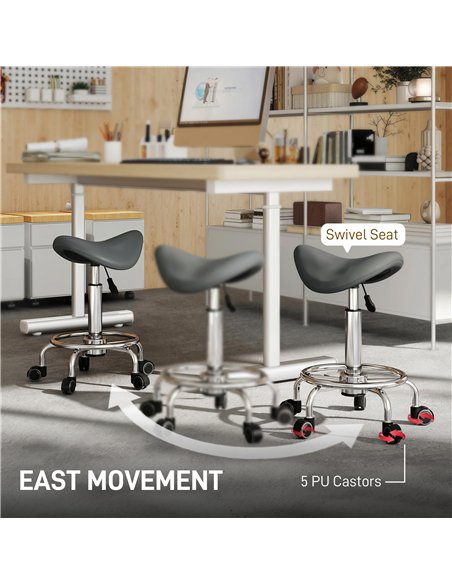 HOMCOM Salon Saddle Stool, Rolling Saddle Chair for Massage, Spa, Clinic, Beauty, Hairdressing and Tattoo, Grey - pic 199767 | FastDaddyshop