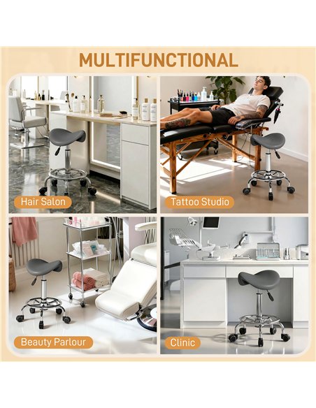 HOMCOM Salon Saddle Stool, Rolling Saddle Chair for Massage, Spa, Clinic, Beauty, Hairdressing and Tattoo, Grey - pic 199768 | FastDaddyshop