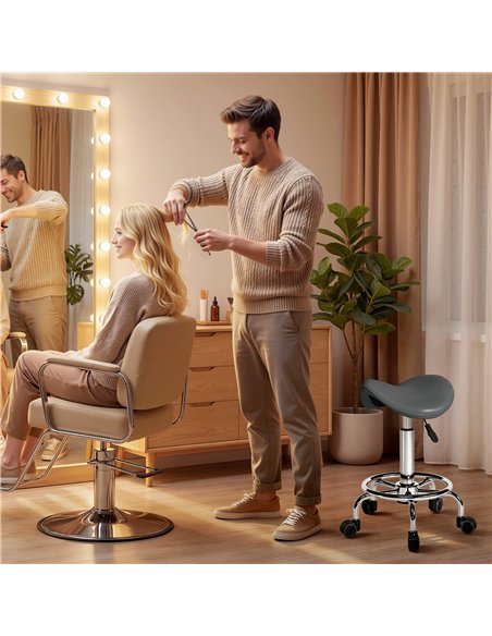 HOMCOM Salon Saddle Stool, Rolling Saddle Chair for Massage, Spa, Clinic, Beauty, Hairdressing and Tattoo, Grey - pic 199769 | FastDaddyshop
