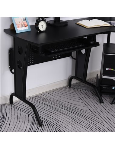 HOMCOM L-Shaped Corner Work Gaming Desk wiht CPU Rack, Keyboard Tray, Black