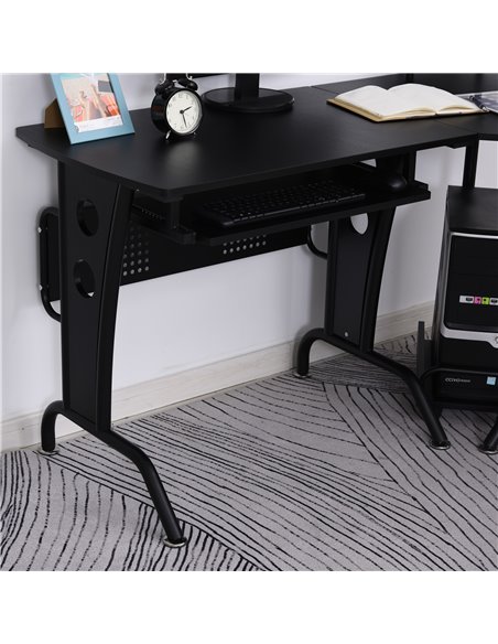 HOMCOM L-Shaped Corner Work Gaming Desk wiht CPU Rack, Keyboard Tray, Black - pic 19978 | FastDaddyshop