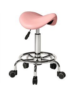 HOMCOM Salon Saddle Stool, Rolling Saddle Chair for Massage, Spa, Clinic, Beauty, Hairdressing and Tattoo, Pink