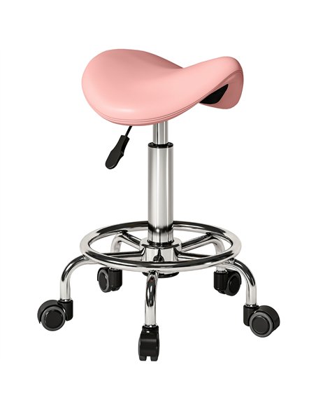 HOMCOM Salon Saddle Stool, Rolling Saddle Chair for Massage, Spa, Clinic, Beauty, Hairdressing and Tattoo, Pink - pic 199780 | FastDaddyshop