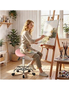 HOMCOM Salon Saddle Stool, Rolling Saddle Chair for Massage, Spa, Clinic, Beauty, Hairdressing and Tattoo, Pink 2