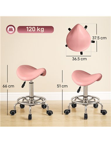 HOMCOM Salon Saddle Stool, Rolling Saddle Chair for Massage, Spa, Clinic, Beauty, Hairdressing and Tattoo, Pink