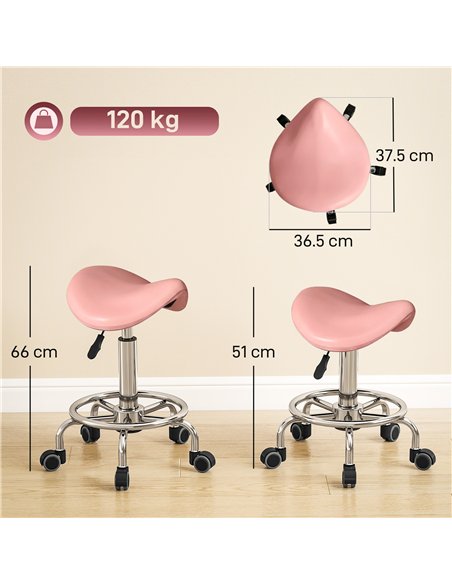 HOMCOM Salon Saddle Stool, Rolling Saddle Chair for Massage, Spa, Clinic, Beauty, Hairdressing and Tattoo, Pink - pic 199782 | FastDaddyshop