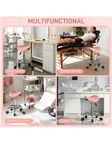 HOMCOM Salon Saddle Stool, Rolling Saddle Chair for Massage, Spa, Clinic, Beauty, Hairdressing and Tattoo, Pink