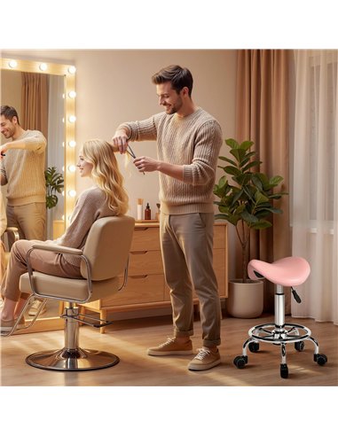 HOMCOM Salon Saddle Stool, Rolling Saddle Chair for Massage, Spa, Clinic, Beauty, Hairdressing and Tattoo, Pink