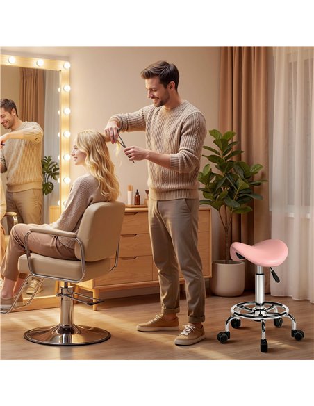 HOMCOM Salon Saddle Stool, Rolling Saddle Chair for Massage, Spa, Clinic, Beauty, Hairdressing and Tattoo, Pink - pic 199787 | FastDaddyshop