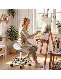 HOMCOM Salon Saddle Stool, Rolling Saddle Chair for Massage, Spa, Clinic, Beauty, Hairdressing and Tattoo, White 2