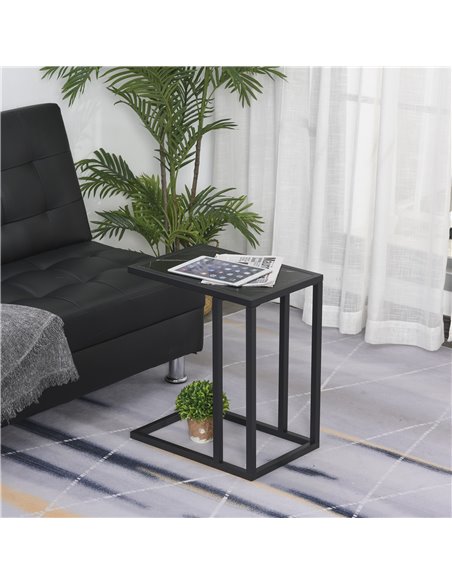 HOMCOM C Shape Side Table Marble-Effect Top with Metal Frame, Black - pic 19980 | FastDaddyshop