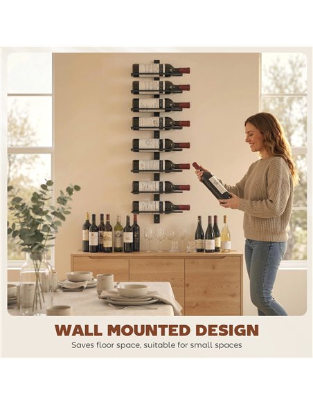 HOMCOM Wall Mounted Wine Rack, 8 Tier Metal Wine Display Rack, Storage Holder for Kitchen, Black - pic 199802 | FastDaddyshop