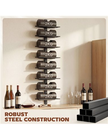 HOMCOM Wall Mounted Wine Rack, 8 Tier Metal Wine Display Rack, Storage Holder for Kitchen, Black