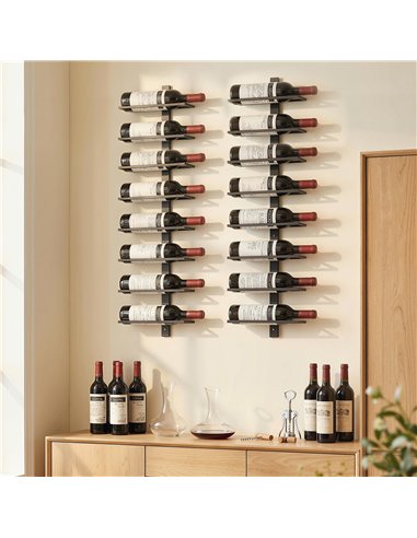 HOMCOM Wall Mounted Wine Rack, 8 Tier Metal Wine Display Rack, Storage Holder for Kitchen, Black
