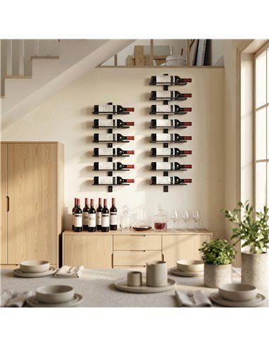 HOMCOM Wall Mounted Wine Rack, 8 Tier Metal Wine Display Rack, Storage Holder for Kitchen, Black