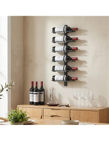 HOMCOM Wall Mounted Wine Rack, 6 Tier Metal Wine Display Rack, Storage Holder for Kitchen, Black