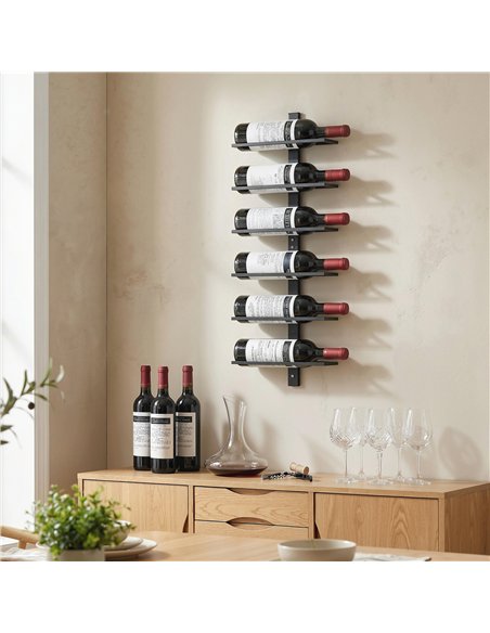 HOMCOM Wall Mounted Wine Rack, 6 Tier Metal Wine Display Rack, Storage Holder for Kitchen, Black - pic 199808 | FastDaddyshop