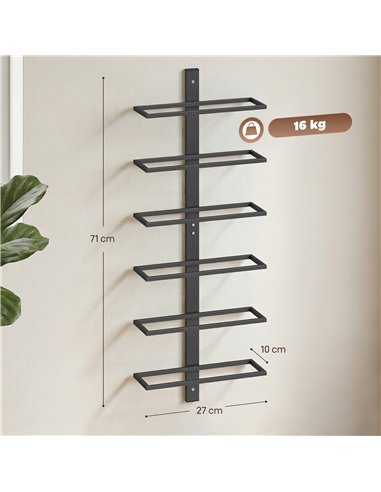HOMCOM Wall Mounted Wine Rack, 6 Tier Metal Wine Display Rack, Storage Holder for Kitchen, Black