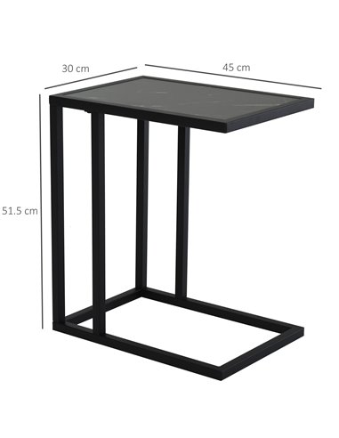 HOMCOM C Shape Side Table Marble-Effect Top with Metal Frame, Black