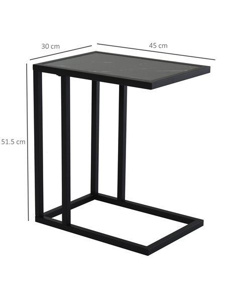 HOMCOM C Shape Side Table Marble-Effect Top with Metal Frame, Black - pic 19981 | FastDaddyshop