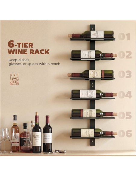 HOMCOM Wall Mounted Wine Rack, 6 Tier Metal Wine Display Rack, Storage Holder for Kitchen, Black - pic 199810 | FastDaddyshop