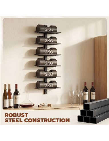 HOMCOM Wall Mounted Wine Rack, 6 Tier Metal Wine Display Rack, Storage Holder for Kitchen, Black