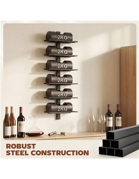 HOMCOM Wall Mounted Wine Rack, 6 Tier Metal Wine Display Rack, Storage Holder for Kitchen, Black - pic 199812 | FastDaddyshop