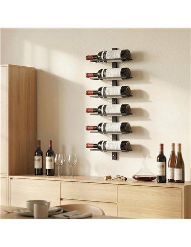 HOMCOM Wall Mounted Wine Rack, 6 Tier Metal Wine Display Rack, Storage Holder for Kitchen, Black