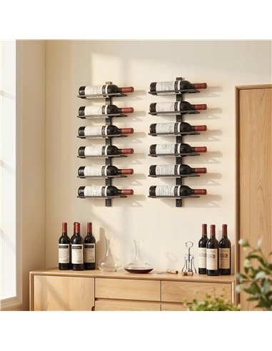 HOMCOM Wall Mounted Wine Rack, 6 Tier Metal Wine Display Rack, Storage Holder for Kitchen, Black