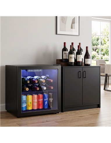 HOMCOM 50L Drinks Fridge, 48 Can Under Counter Freestanding Beer Fridge with LED Light
