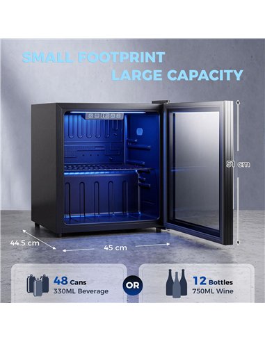 HOMCOM 50L Drinks Fridge, 48 Can Under Counter Freestanding Beer Fridge with LED Light