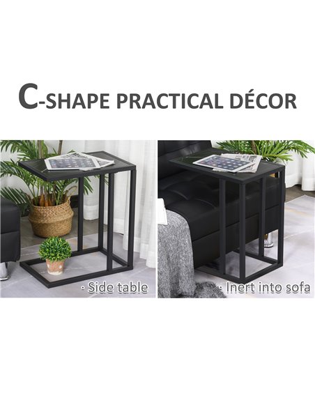 HOMCOM C Shape Side Table Marble-Effect Top with Metal Frame, Black - pic 19982 | FastDaddyshop