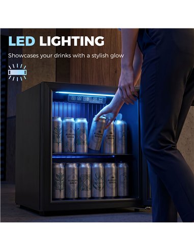 HOMCOM 50L Drinks Fridge, 48 Can Under Counter Freestanding Beer Fridge with LED Light