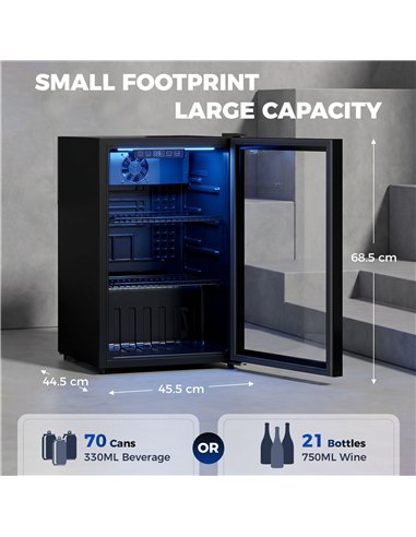 HOMCOM 70L Drinks Fridge, 70 Can Under Counter Freestanding Beer Fridge with LED Light