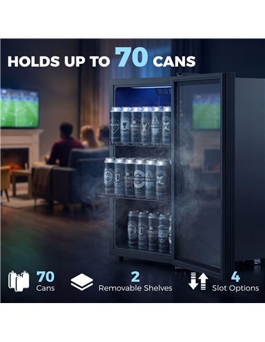 HOMCOM 70L Drinks Fridge, 70 Can Under Counter Freestanding Beer Fridge with LED Light