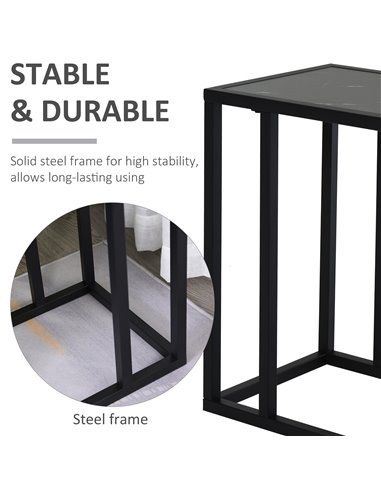 HOMCOM C Shape Side Table Marble-Effect Top with Metal Frame, Black