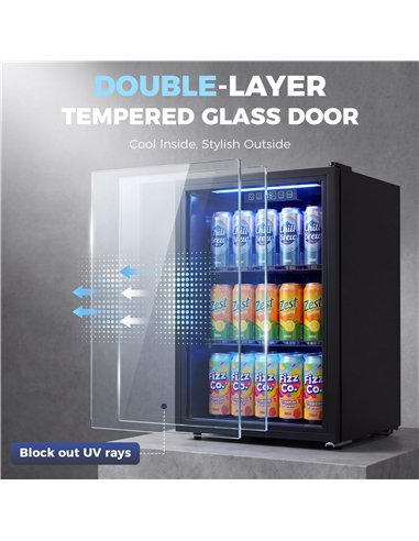 HOMCOM 70L Drinks Fridge, 70 Can Under Counter Freestanding Beer Fridge with LED Light
