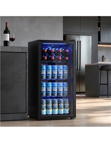 HOMCOM 90L Drinks Fridge, 139 Can Under Counter Freestanding Beer Fridge with LED Light