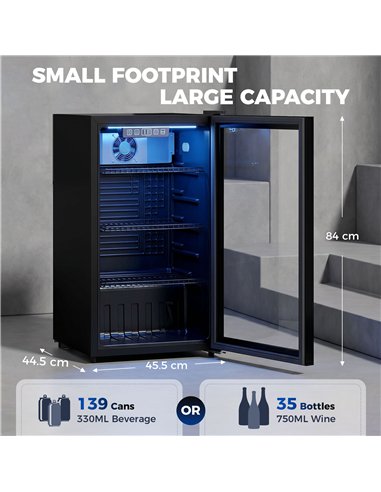 HOMCOM 90L Drinks Fridge, 139 Can Under Counter Freestanding Beer Fridge with LED Light