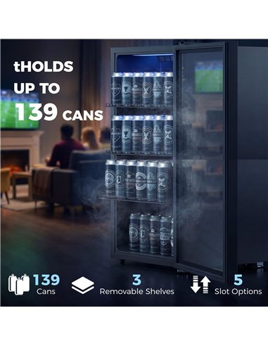HOMCOM 90L Drinks Fridge, 139 Can Under Counter Freestanding Beer Fridge with LED Light