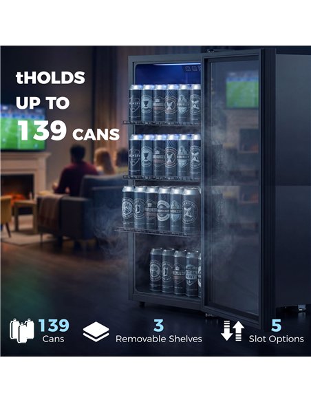 HOMCOM 90L Drinks Fridge, 139 Can Under Counter Freestanding Beer Fridge with LED Light - pic 199837 | FastDaddyshop