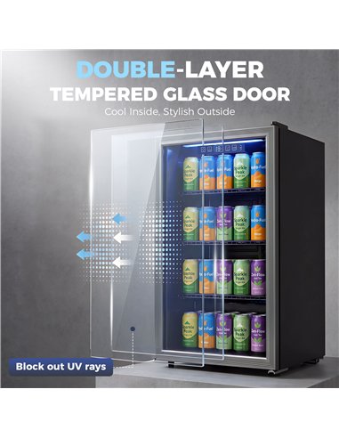 HOMCOM 90L Drinks Fridge, 139 Can Under Counter Freestanding Beer Fridge with LED Light