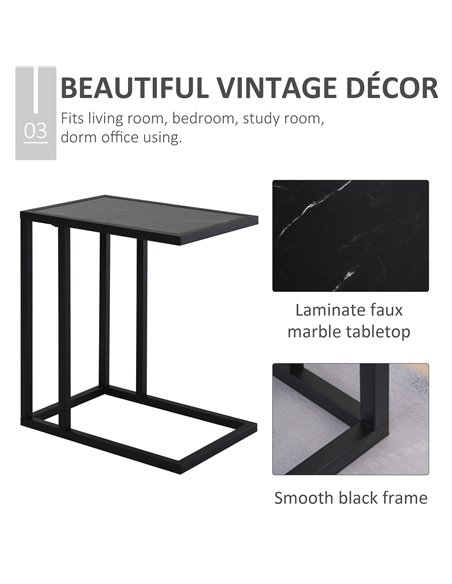 HOMCOM C Shape Side Table Marble-Effect Top with Metal Frame, Black - pic 19984 | FastDaddyshop