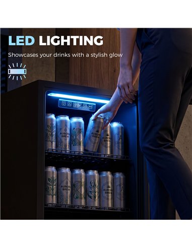 HOMCOM 90L Drinks Fridge, 139 Can Under Counter Freestanding Beer Fridge with LED Light